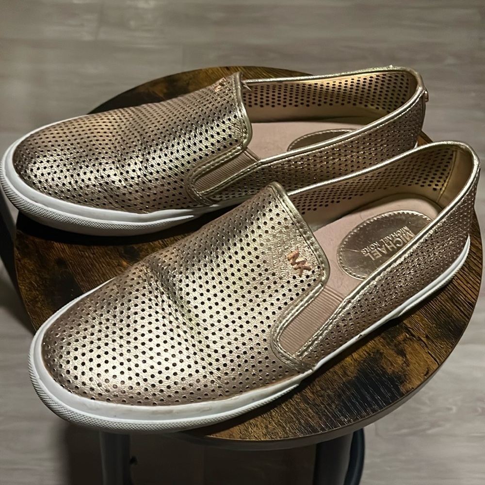 Metallic pink slip on sneakers
